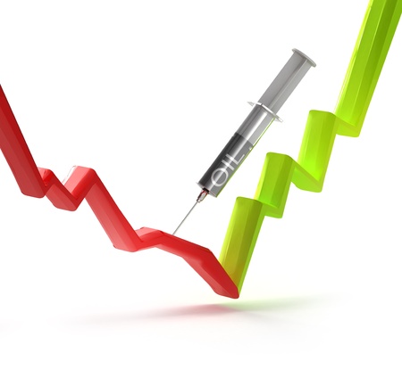Curing the stock graph with injection of oil on white backgroundの写真素材