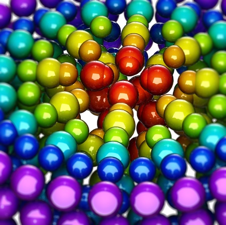 Abstract, rainbow-like group of shiny spheres on white