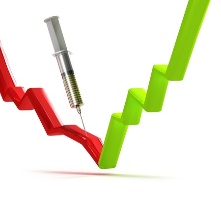 Curing the stock graph with injection of oil on white backgroundの写真素材