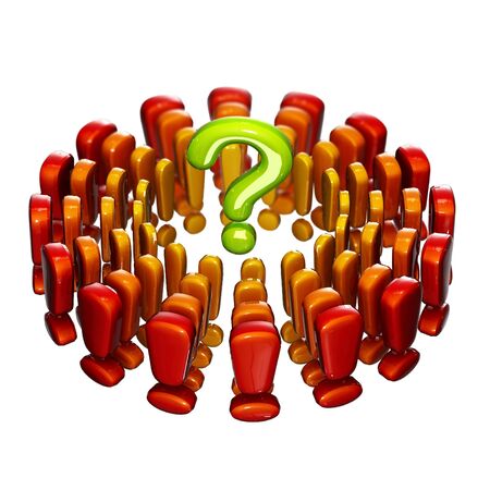 Question surrounded by exclamation marks on whiteの写真素材