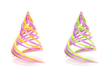 Pair of symbolic and minimalist christmas tree isolated on whiteの写真素材
