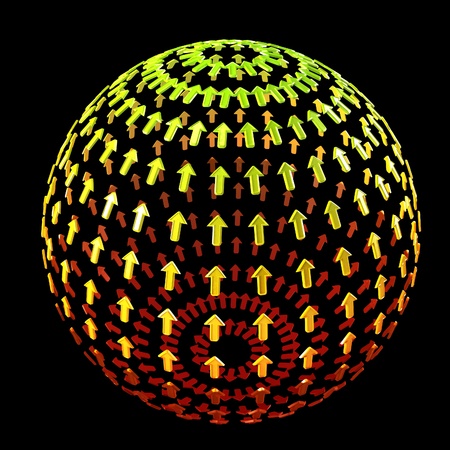 Group of red and green arrows in the shape of sphere isolated on blackの写真素材