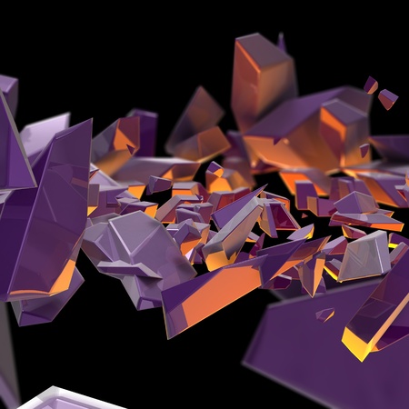Abstract purple debris with an orange back light on blackの写真素材