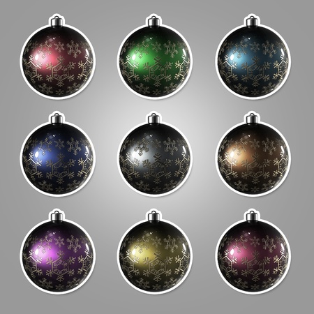 Set of nine Christmas balls with the snowflake ornament isolated with a strokeの写真素材