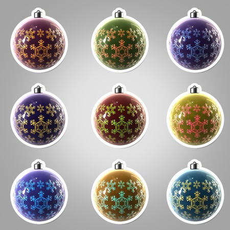 Set of nine Christmas balls with the snowflake ornament isolated with a strokeの写真素材