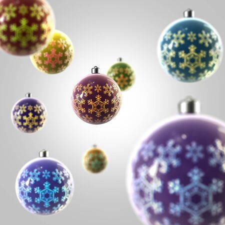 Light composition of Christmas balls with the snowflake ornamentの写真素材