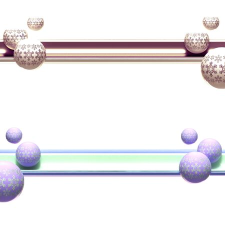 Frame elements made of ribbon and christmas balls isolated on whiteの写真素材