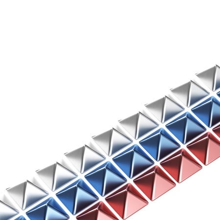 Tricolor lines made of metal pyramids as an abstract backdrop