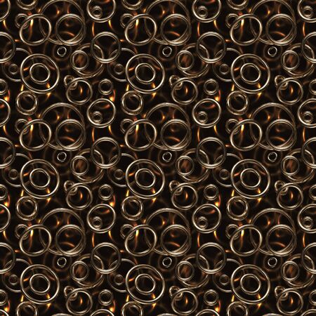 Seamless texture/background made of golden rings on darkの写真素材