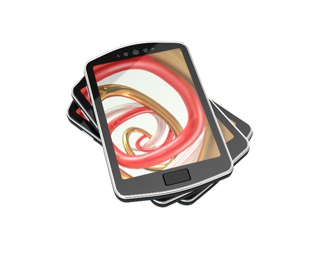Twisted pile of pads, smart phonesの写真素材