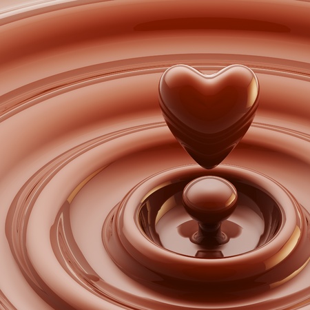 Chocolate heart as a liquid drop backgroundの写真素材