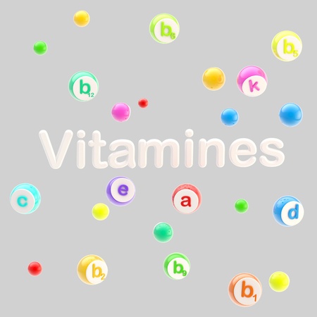 Vitamines word surrounded with pills and tabletsの写真素材