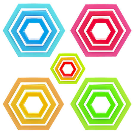 Five abstract emblem set made of glossy hexagonsの写真素材