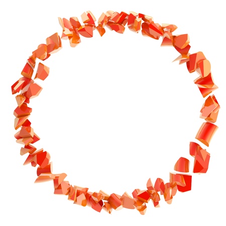 Abstract glossy round frame made of red and white debris isolated on whiteの写真素材