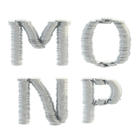 ABC alphabet symbols made of coinsの写真素材