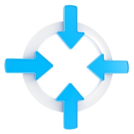 Arrow attention symbol badge isolatedの写真素材