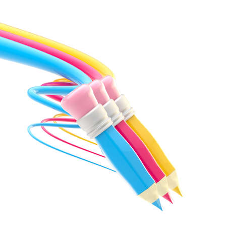 Three pencils with colorful trace path