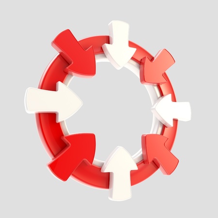 Arrow attention symbol badge isolatedの写真素材