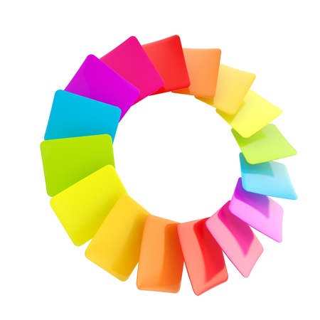 Circular rainbow palette of glossy cardsの写真素材