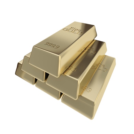 Pure golden bar gold pyramid stack isolatedの写真素材