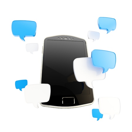 Phone surrounded with chatting iconsの写真素材