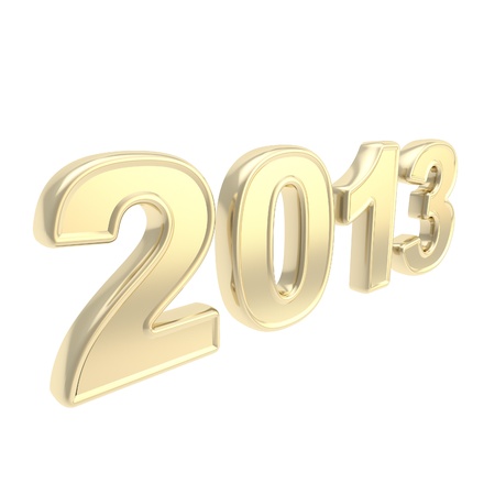 Year  2013  two thousand and thirteen golden symbol as dimensional emblem icon isolated on white