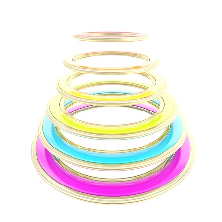 Abstract construction made of rainbow colored circles isolated on whiteの写真素材