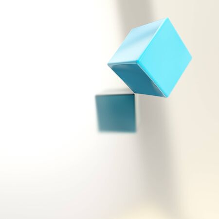 Abstract copyspace background made blue of glossy cube above the silver surface