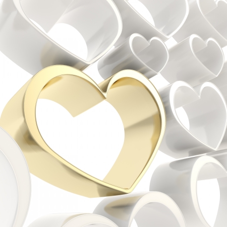 Shiny golden heart among white ones as festive valentineの写真素材