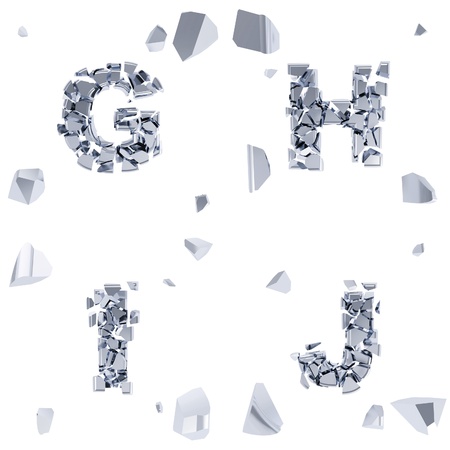 Abc alphabet symbol broken into tiny glossy pieces isolated on whiteの写真素材