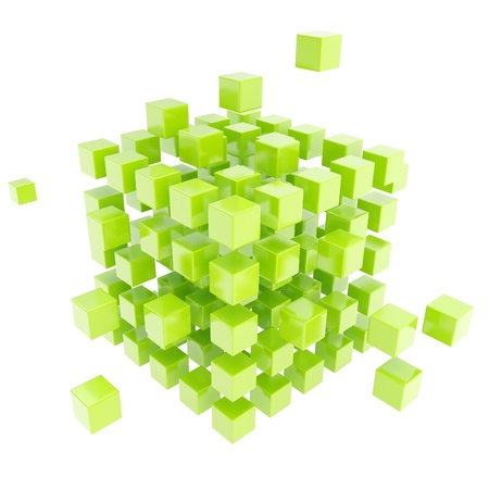 Abstract backdrop made of green glossy cube composition isolated on white backgroundの写真素材