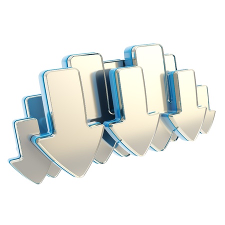 Cloud technology emblem icon tag made of glossy chrome metal and blue arrows isolated on white