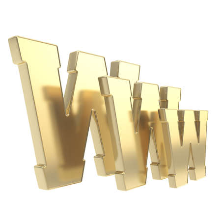 World wide web www glossy golden metal letter symbol isolated on white backgroundの写真素材