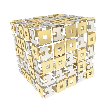 IT Technology and cybernetics  dimensional cube made of ones and zeros isolated on whiteの写真素材