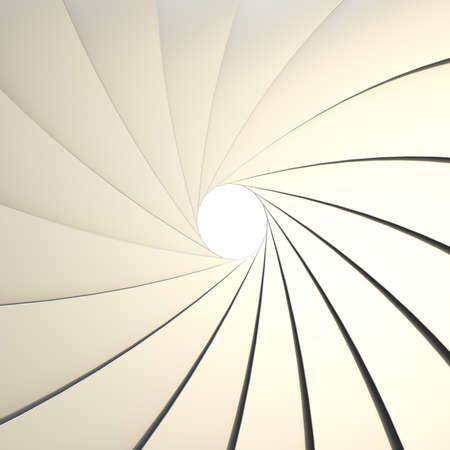 Abstract background as a chrome metal shutter mechanism with an empty space in the centerの写真素材