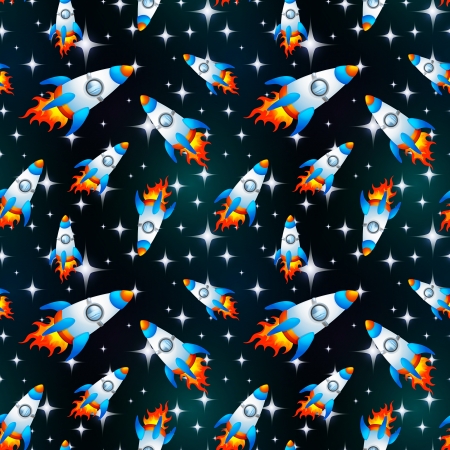 Rocket in space background as cartoon style seamless raster patternの写真素材