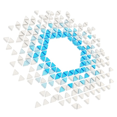 Abstract copyspace hexagon frame backdrop made of tiny glossy blue triangles isolated on white backgroundの写真素材
