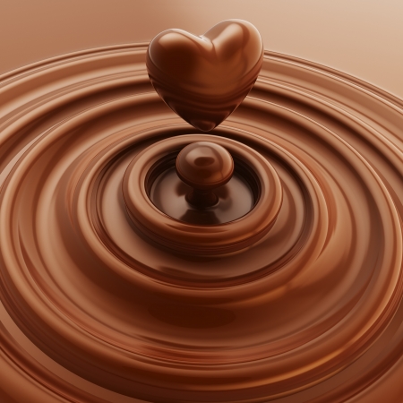 Dark chocolate heart symbol as a liquid drop background illustrationの写真素材