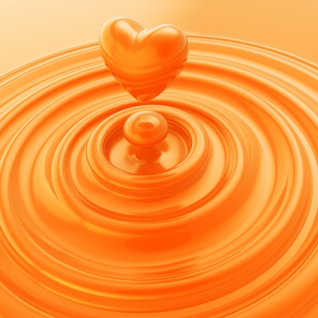 Orange juice cream heart symbol as a liquid drop background illustrationの写真素材
