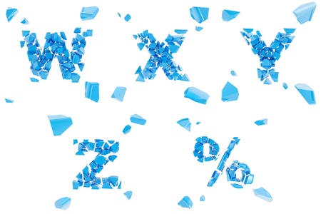 Abc alphabet symbol broken into tiny glossy pieces isolated on whiteの写真素材