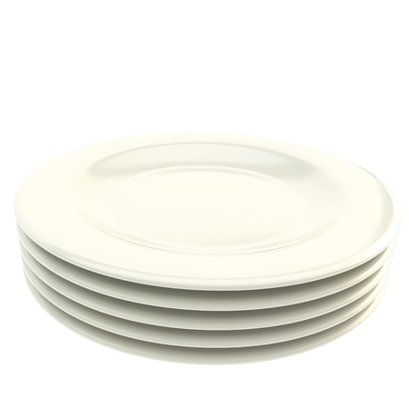 Stack of white ceramic plate dishes isolated on white background