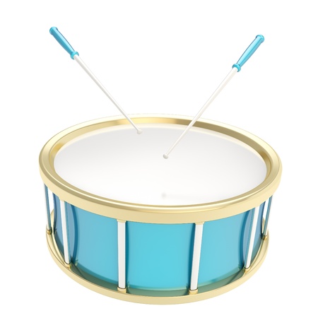Blue glossy drum barrel with sticks isolated on white backgroundの写真素材