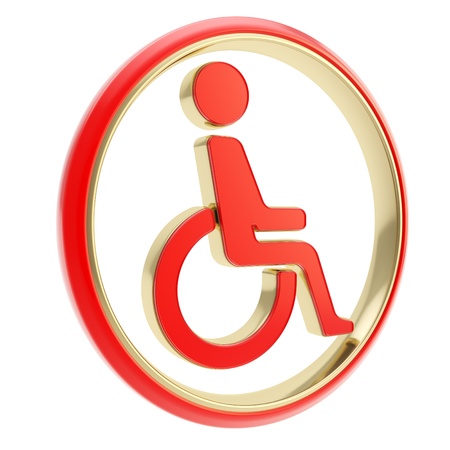 Disabled handicapped person circle round icon red emblem isolated on white backgroundの写真素材