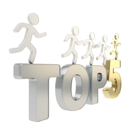 Top five leaders illustration  group of human symbolic figures running over chrome metal Top-5 composition isolated on white backgroundの写真素材