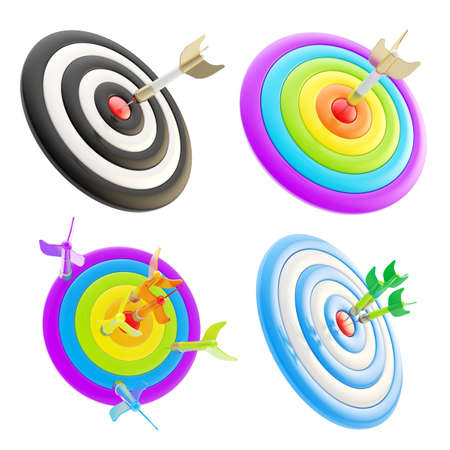 Darts aim composition, set of four, isolated over white backgroundの写真素材