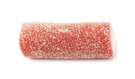 Red and white licorice stick chewing candy isolated over the white backgroundの写真素材