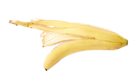 Banana peel skin isolated over the white backgroundの写真素材