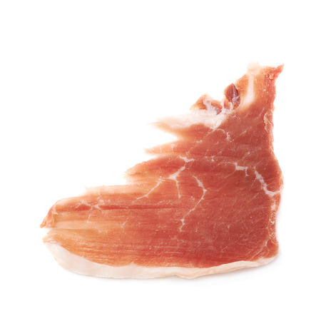 Jamon ham slice isolated over the white backgroundの写真素材