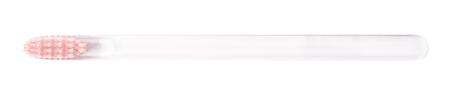 Brand new transparent plastic toothbrush with a pink bristles isolated over the white background