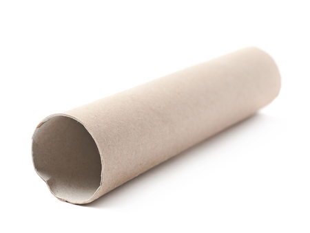 Empty tissue cardboard tube isolated over the white backgroundの写真素材